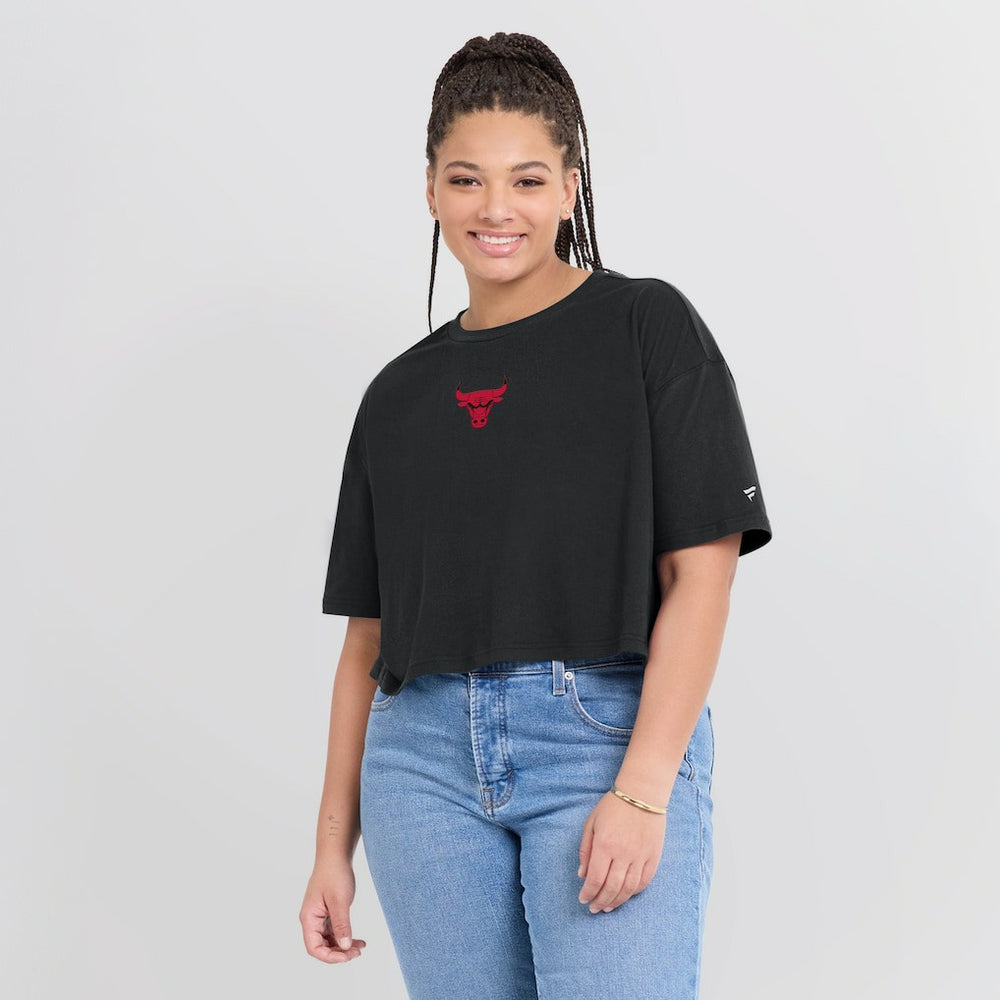 Chicago Bulls Women's Elements Super Soft Boxy Cropped T-Shirt sale - Black for sale