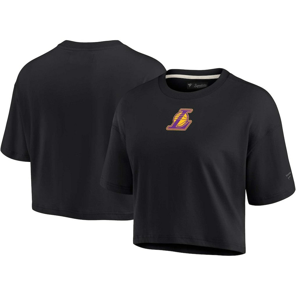 Los Angeles Lakers Women's Elements Super Soft Boxy Cropped T-Shirt - Black on sale