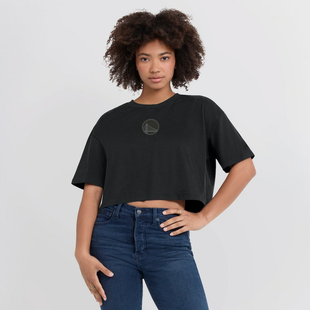 Golden State Warriors Women's Elements Super Soft Boxy Cropped T-Shirt sale - Black outlet