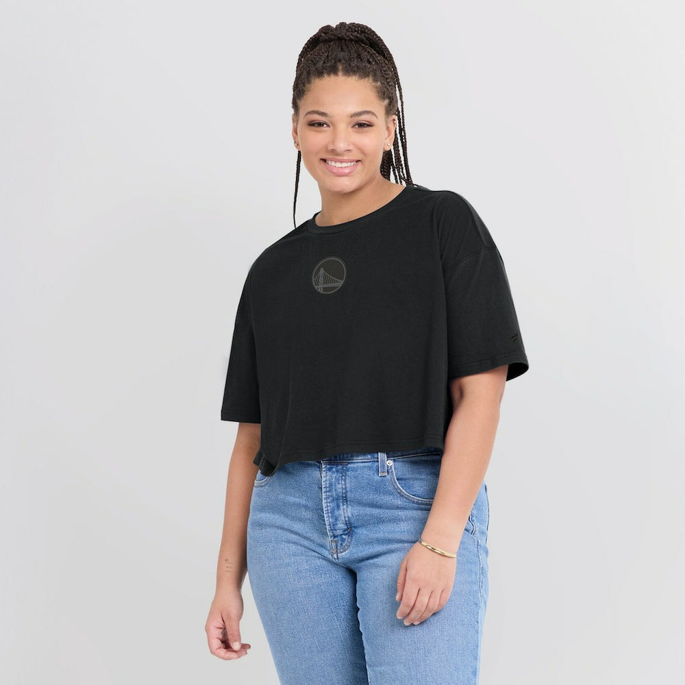Golden State Warriors Women's Elements Super Soft Boxy Cropped T-Shirt sale - Black outlet