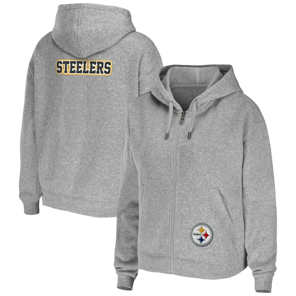 Pittsburgh Steelers WEAR by Erin Andrews Women's Team Full-Zip Hoodie - Heathered Gray for sale
