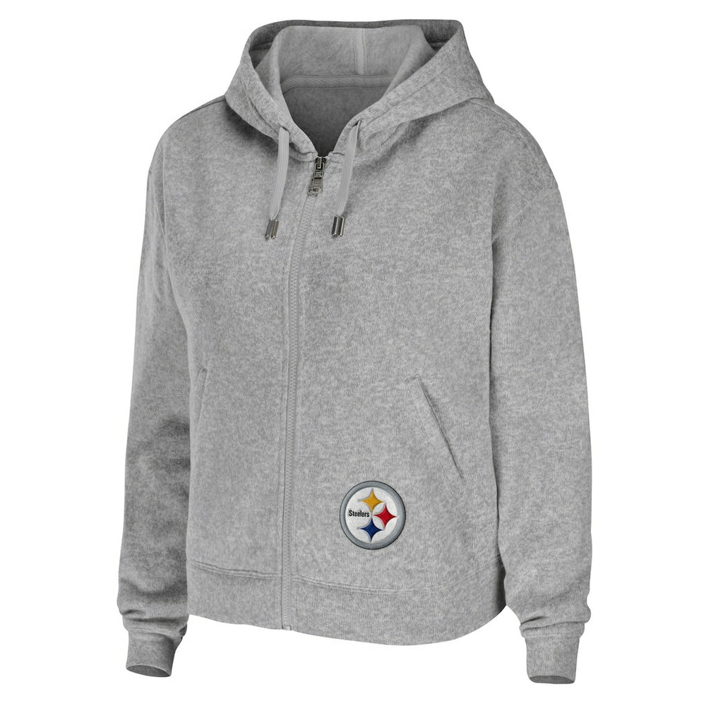 Pittsburgh Steelers WEAR by Erin Andrews Women's Team Full-Zip Hoodie - Heathered Gray for sale