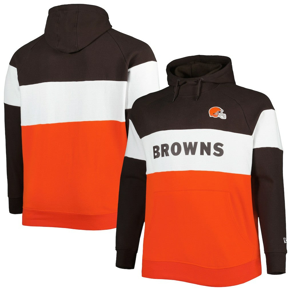 Cleveland Browns New Era Big & Tall Current Colorblock Raglan Fleece Pullover Hoodie - Orange/Brown cheap