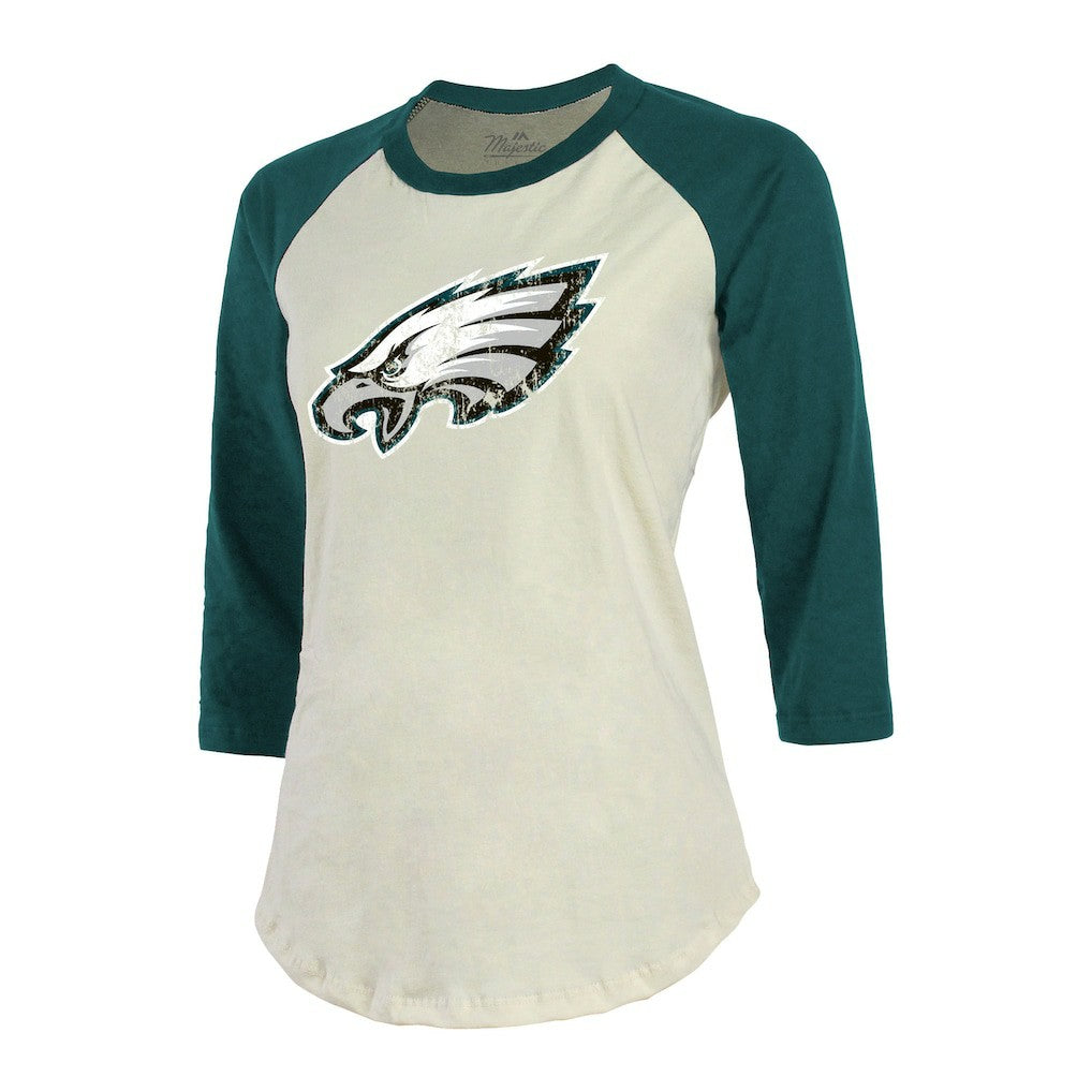 Jalen Hurts Philadelphia Eagles Majestic Threads Women's Player Raglan Name & Number Fitted 3/4-Sleeve T-Shirt - Cream/Green sale