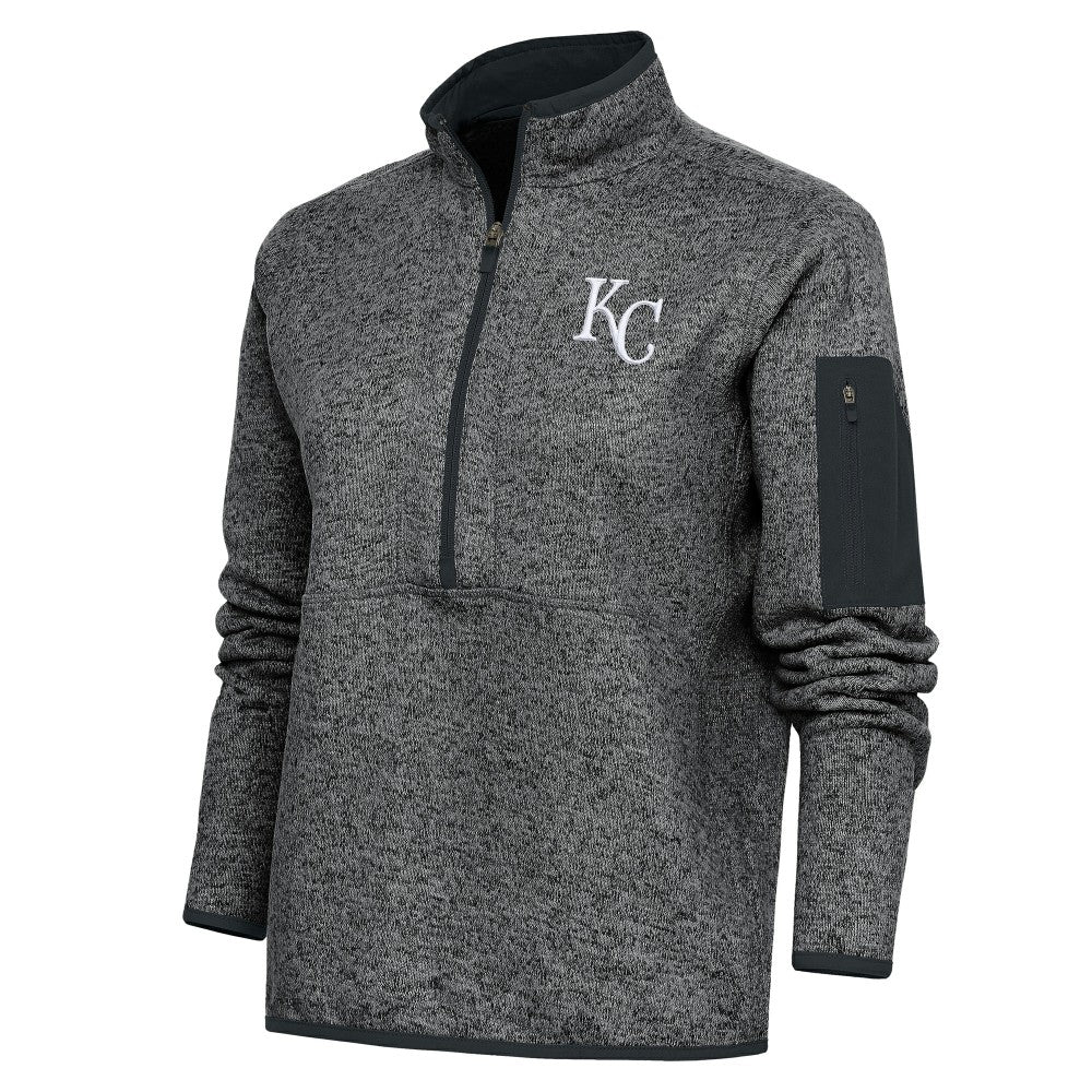 Kansas City Royals Antigua Women's Logo Fortune Quarter-Zip Pullover Jacket Heather Charcoal