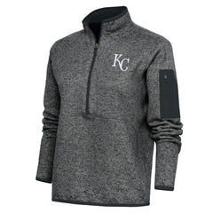 Kansas City Royals Antigua Women's Logo Fortune Quarter-Zip Pullover Jacket Heather Charcoal