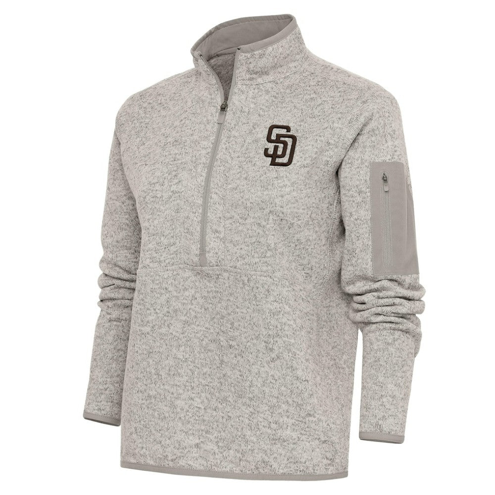 San Diego Padres Antigua Women's Logo Fortune Quarter-Zip Pullover Jacket Oatmeal