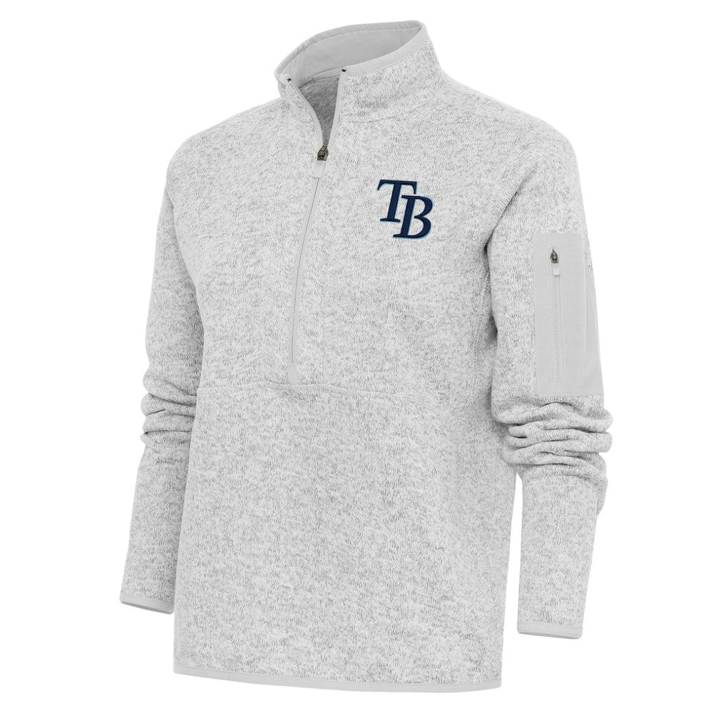 Tampa Bay Rays Antigua Women's Logo Fortune Quarter-Zip Pullover Jacket Heather Gray