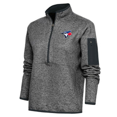 Toronto Blue Jays Antigua Women's Logo Fortune Quarter-Zip Pullover Jacket Heather Charcoal