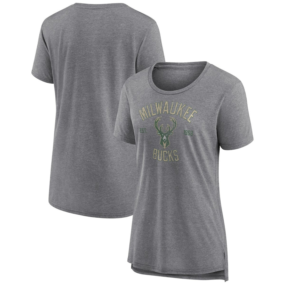 Milwaukee Bucks Women's Heritage Tri-Blend T-Shirt - Heather Gray on sale