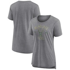 Milwaukee Bucks Women's Heritage Tri-Blend T-Shirt - Heather Gray on sale