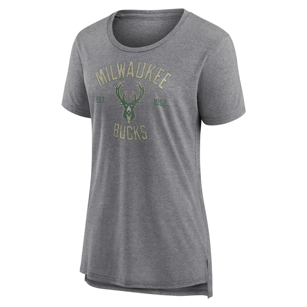 Milwaukee Bucks Women's Heritage Tri-Blend T-Shirt - Heather Gray on sale