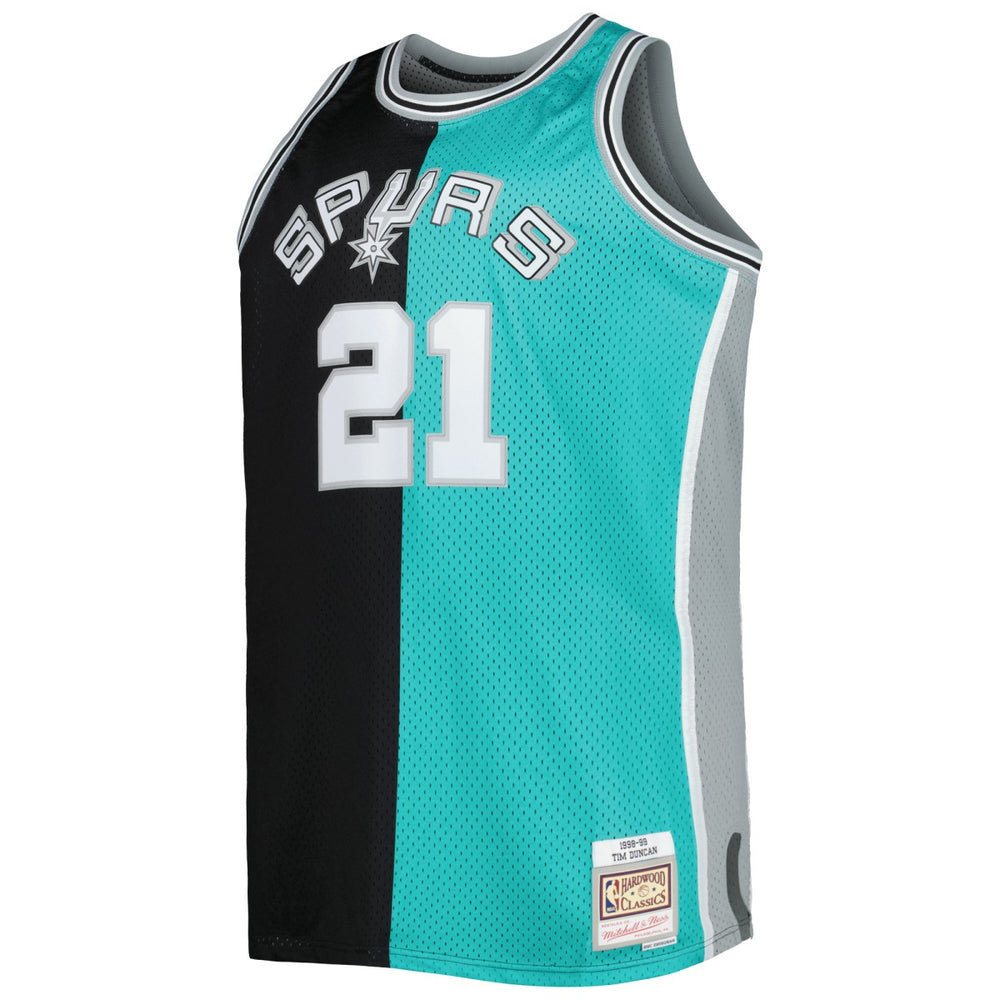 Tim Duncan San Antonio Spurs Big & Tall Hardwood Classics 1998/99 Split Swingman Jersey - Black/Teal online