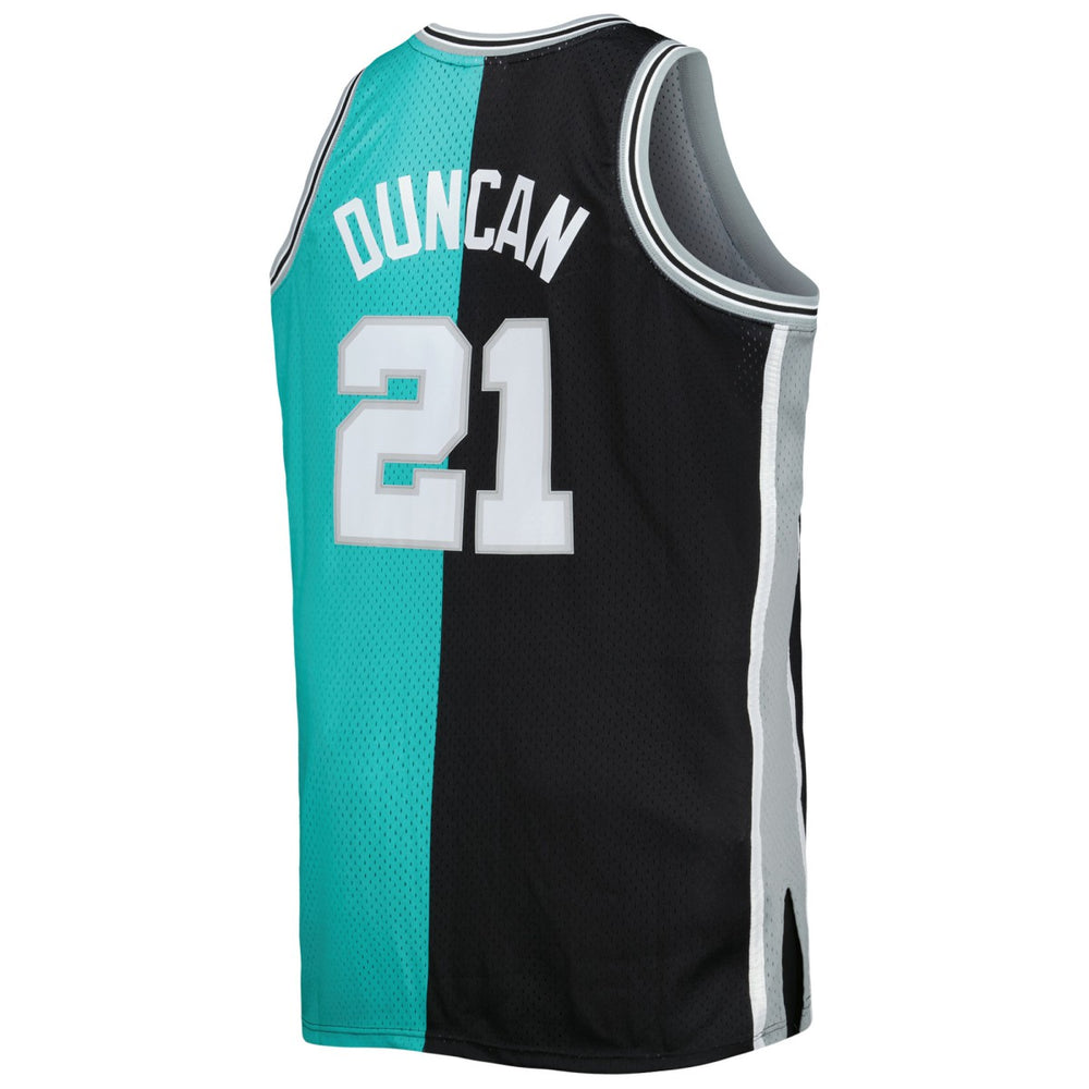 Tim Duncan San Antonio Spurs Big & Tall Hardwood Classics 1998/99 Split Swingman Jersey - Black/Teal online