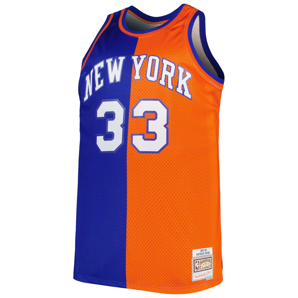 Patrick Ewing New York Knicks Big & Tall Hardwood Classics 1991/92 Split Swingman Jersey - Blue/Orange for sale