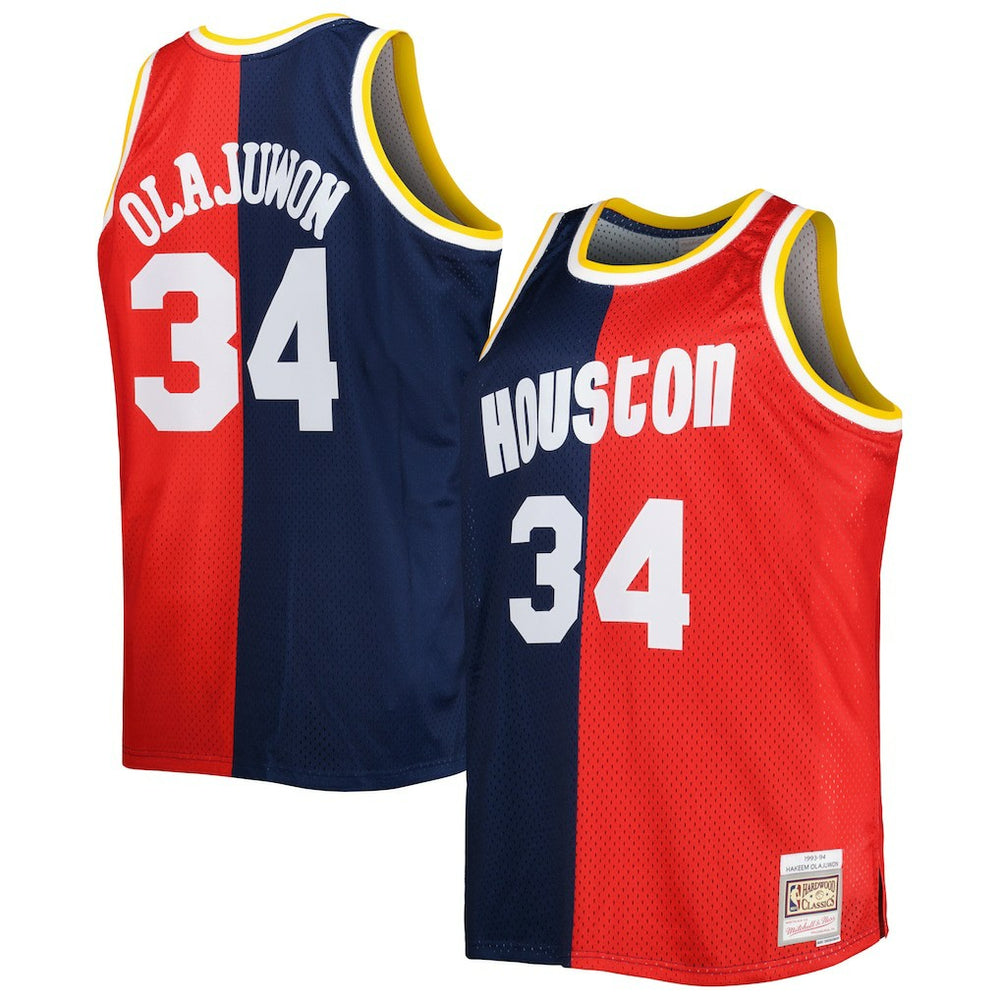Hakeem Olajuwon Houston Rockets Big & Tall Hardwood Classics 1993/94 Split Swingman Jersey - Navy/Red shop