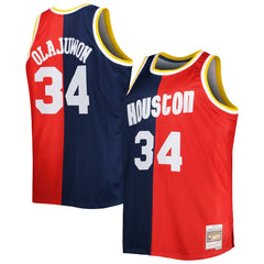Hakeem Olajuwon Houston Rockets Big & Tall Hardwood Classics 1993/94 Split Swingman Jersey - Navy/Red shop