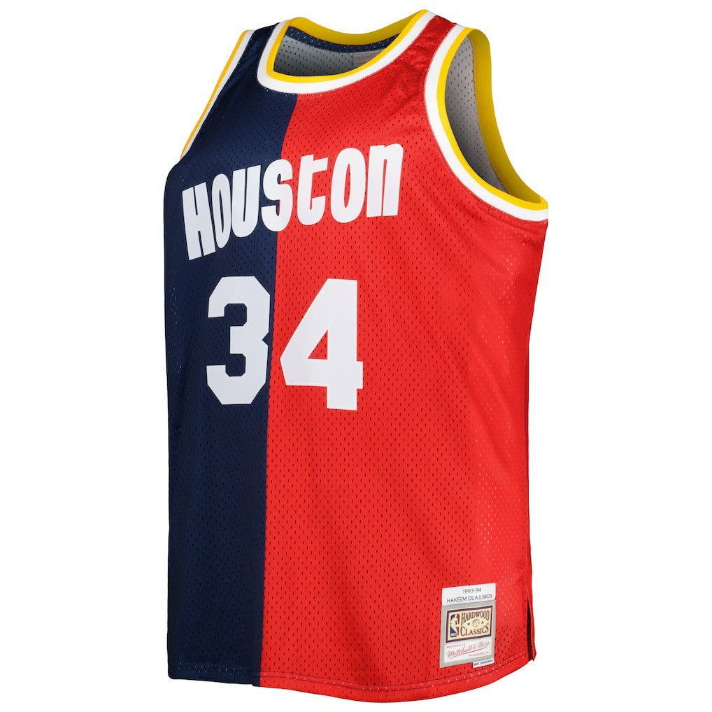 Hakeem Olajuwon Houston Rockets Big & Tall Hardwood Classics 1993/94 Split Swingman Jersey - Navy/Red shop
