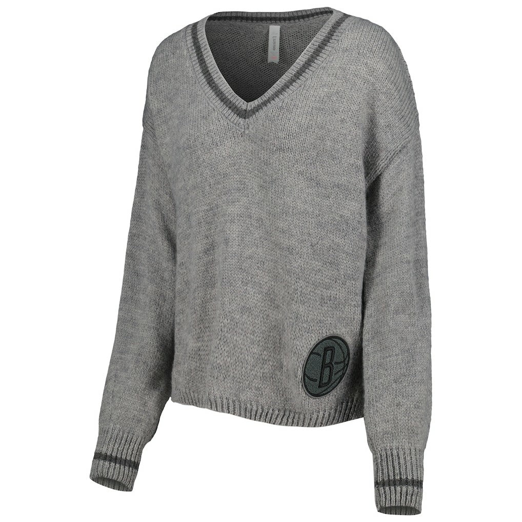 Brooklyn Nets Lusso Women's Scarletts Lantern Sleeve Tri-Blend V-Neck Pullover Sweater - Gray on sale