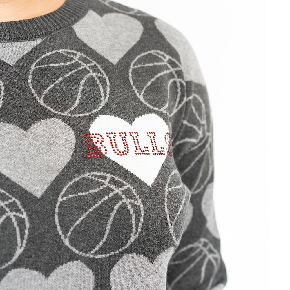 Chicago Bulls Lusso Women's Basketball Love Swarovski Crystal Intarsia Pullover Sweater sale - Charcoal on sale