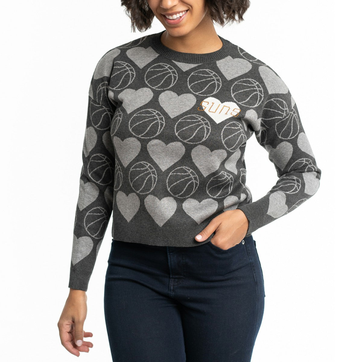 Phoenix Suns Lusso Women's Basketball Love Swarovski Crystal Intarsia Pullover Sweater - Charcoal outlet