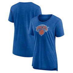 New York Knicks Women's Distressed Logo Tri-Blend T-Shirt - Heather Blue for sale
