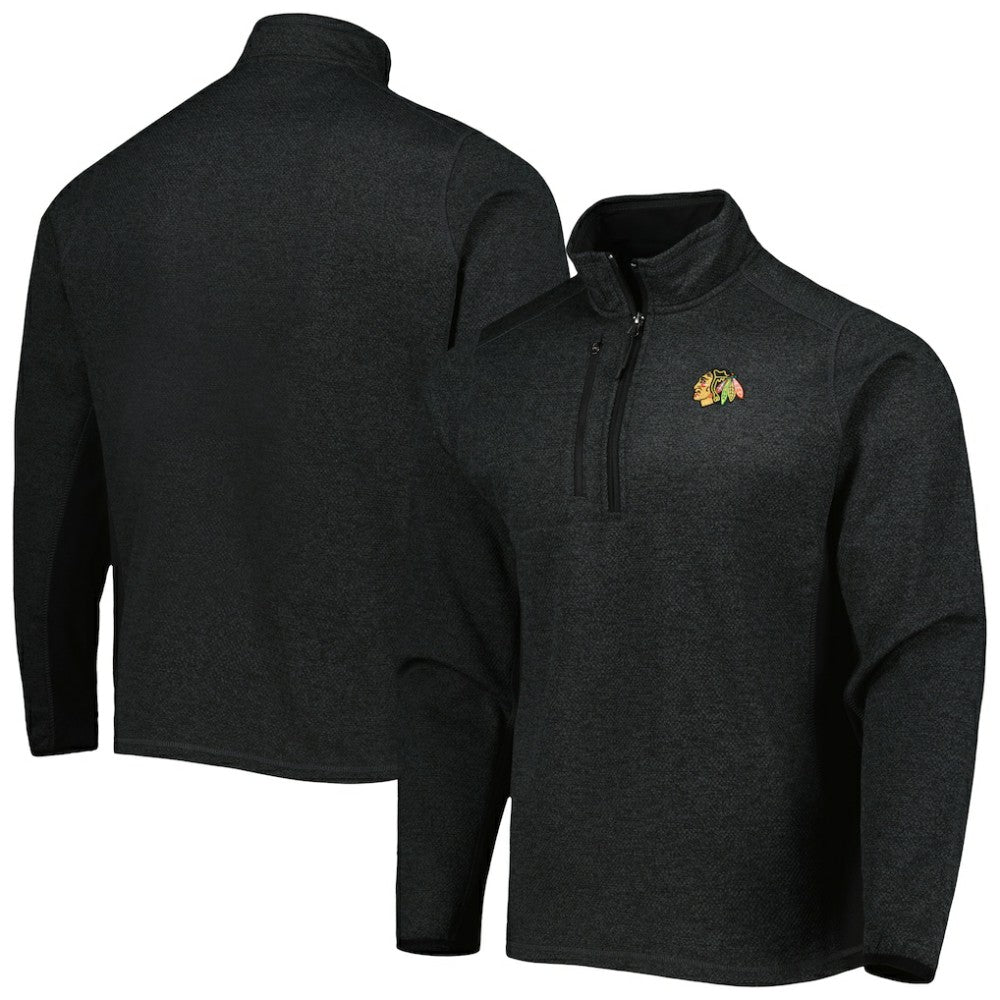 Chicago Blackhawks Antigua Course Quarter-Zip Jacket - Heathered Black Jackets