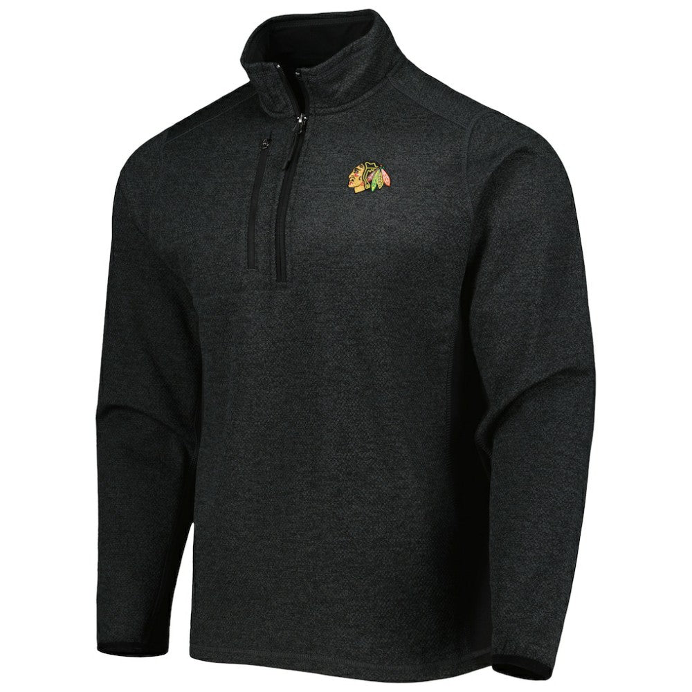 Chicago Blackhawks Antigua Course Quarter-Zip Jacket - Heathered Black Jackets