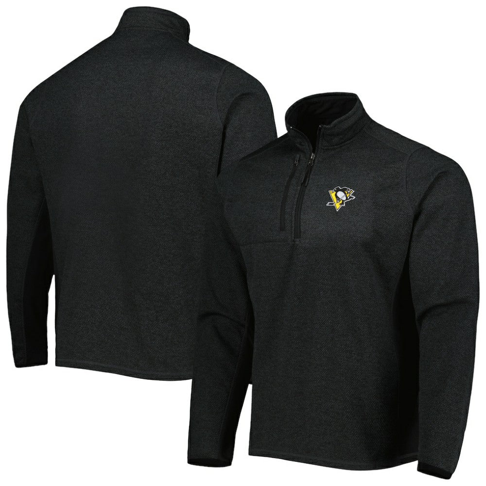 Pittsburgh Penguins Antigua Course Quarter-Zip Jacket - Heathered Black Jackets