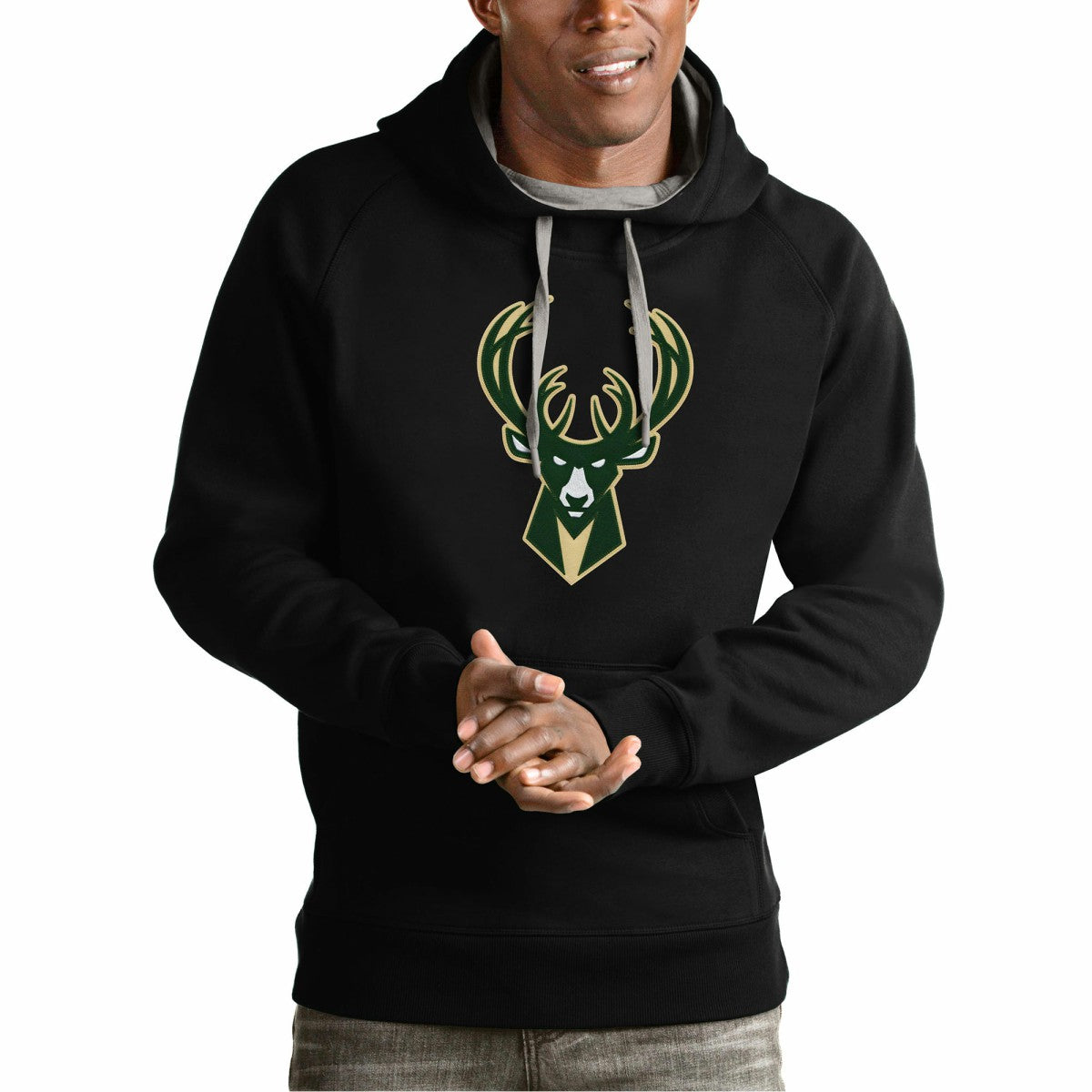 Milwaukee Bucks Antigua Team Logo Victory Pullover Hoodie - Black sale