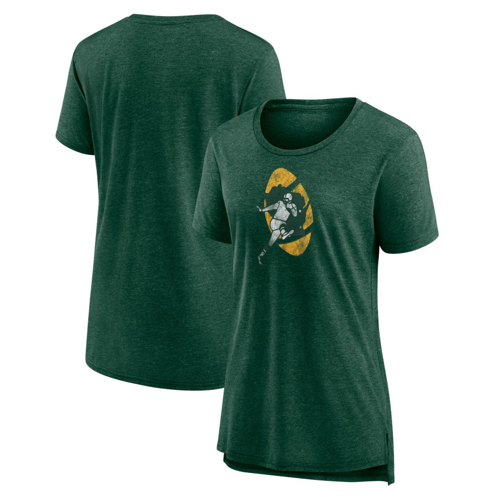 Green Bay Packers Women's Throwback Team Logo Tri-Blend T-Shirt - Heather Green cheap
