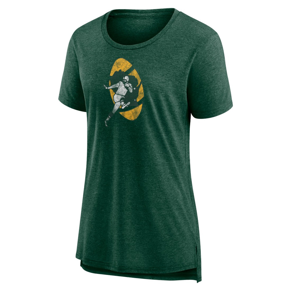 Green Bay Packers Women's Throwback Team Logo Tri-Blend T-Shirt - Heather Green cheap
