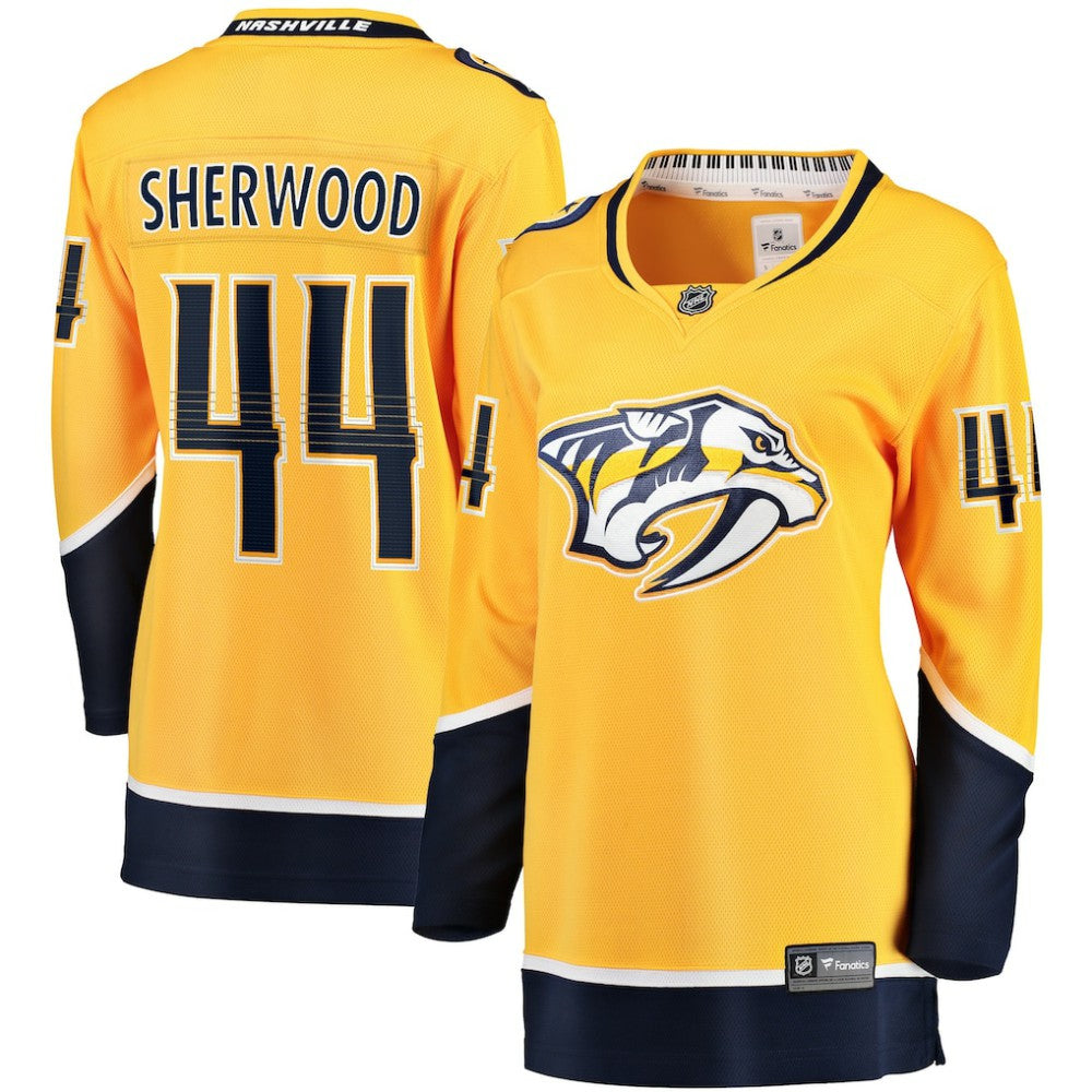 Kiefer Sherwood Nashville Predators Fanatics Women's Home Breakaway Player Jersey - Gold Jerseys