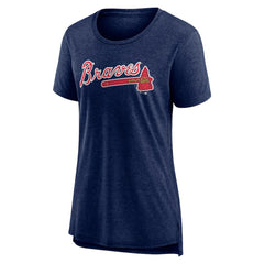 Atlanta Braves Women's Official Wordmark Tri-Blend T-Shirt Heather Navy