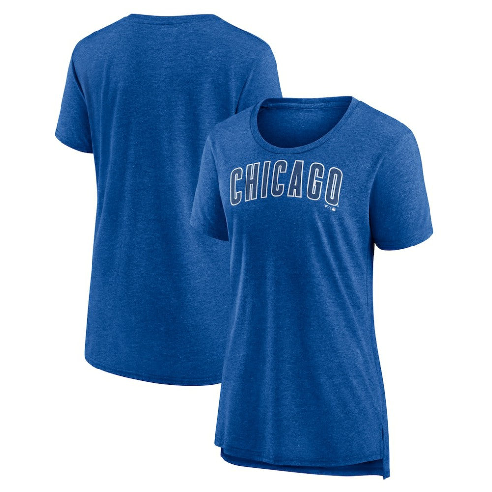 Chicago Cubs Women's Official Wordmark Tri-Blend T-Shirt Heather Royal