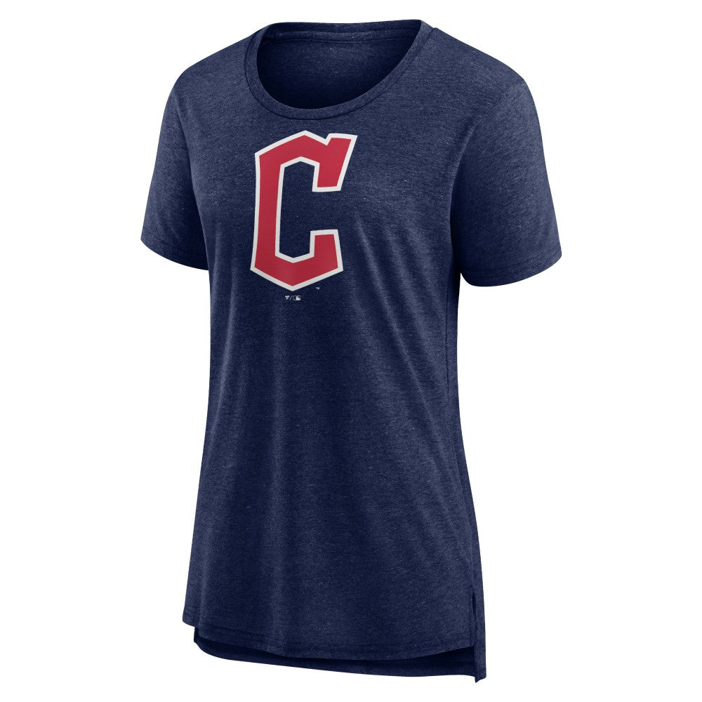 Cleveland Guardians Women's Official Wordmark Tri-Blend T-Shirt Heather Navy