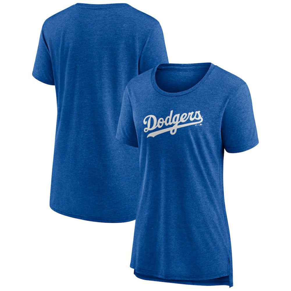 Los Angeles Dodgers Women's Official Wordmark Tri-Blend T-Shirt Heather Royal