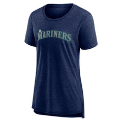 Seattle Mariners Women's Official Wordmark Tri-Blend T-Shirt Heather Navy