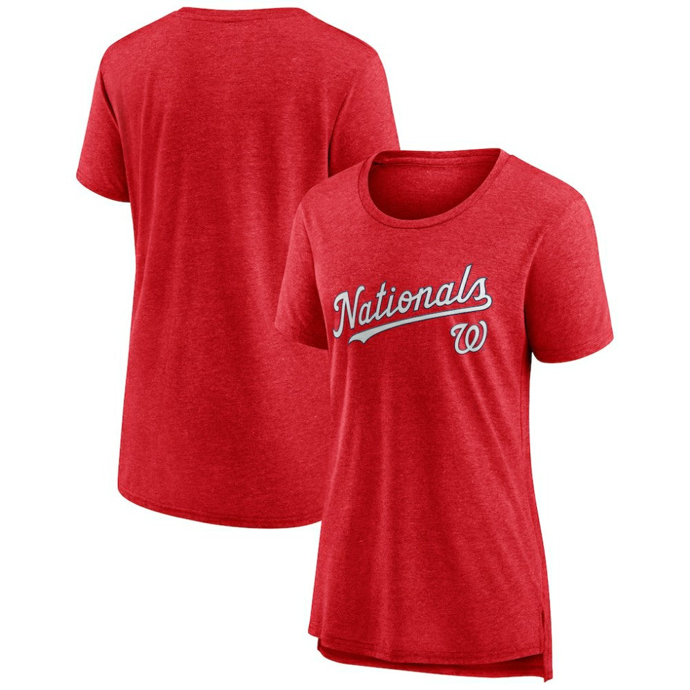 Washington Nationals Women's Official Wordmark Tri-Blend T-Shirt Heather Red