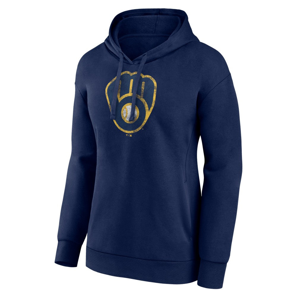 Milwaukee Brewers Women's Distressed Team Pullover Hoodie Navy