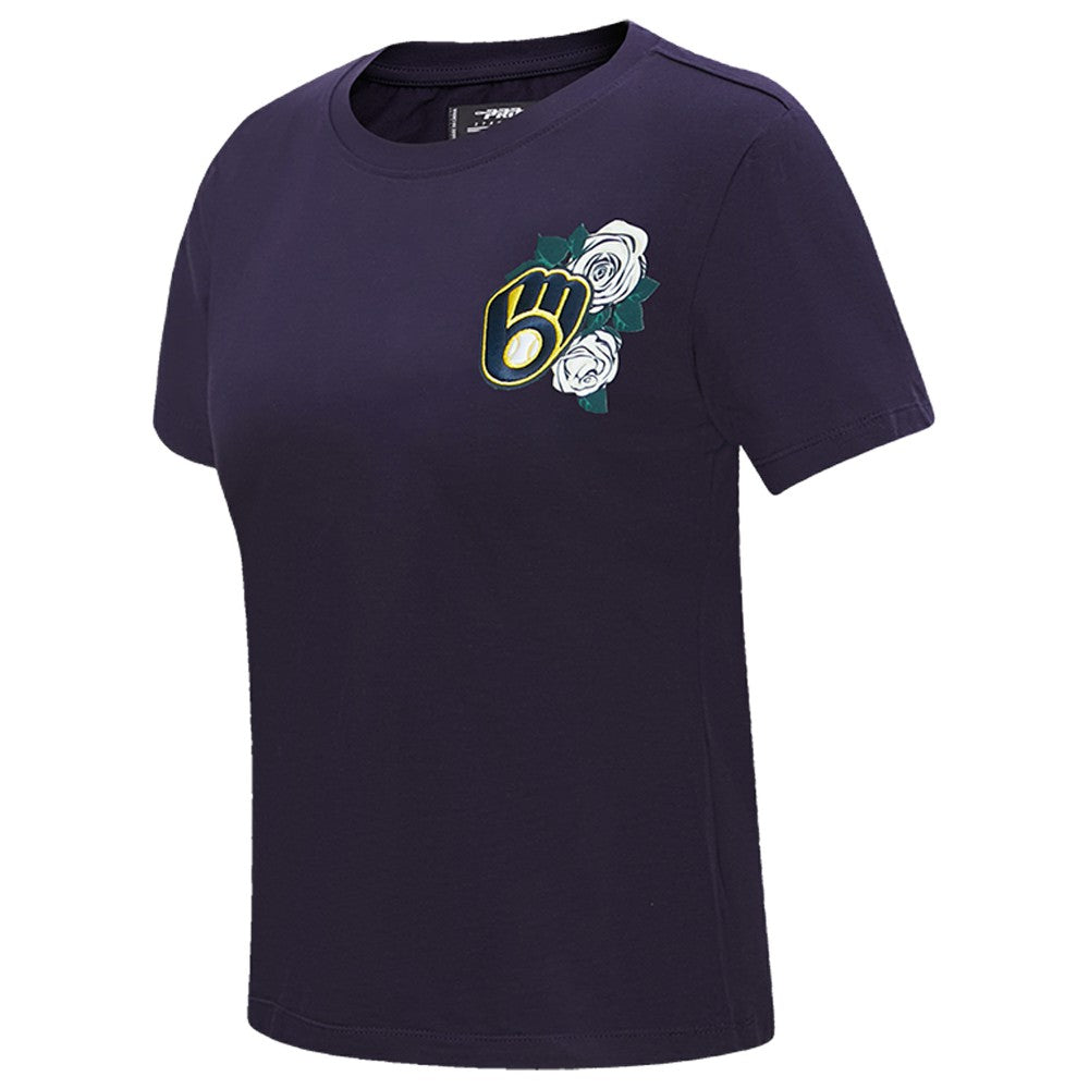 Milwaukee Brewers Pro Standard Women's Roses Fitted T-Shirt Navy
