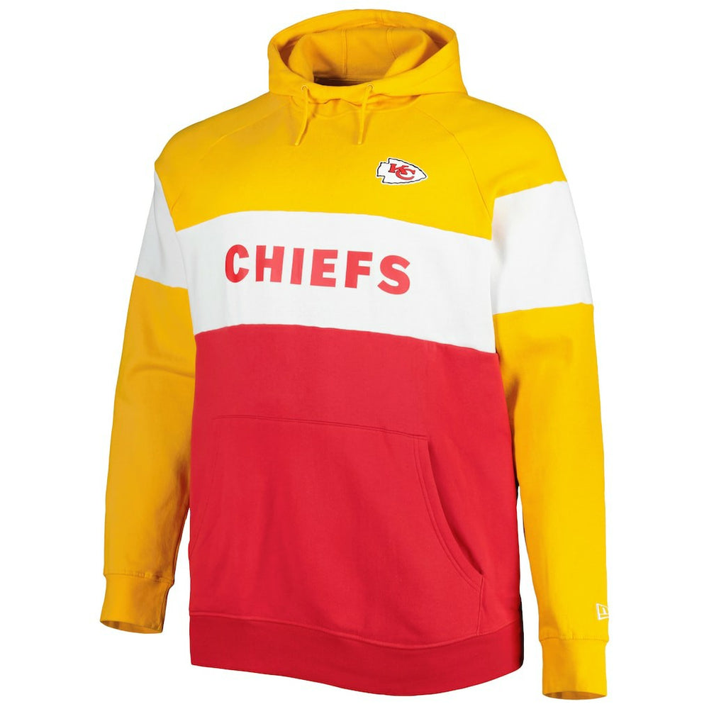 Kansas City Chiefs New Era Big & Tall Current Colorblock Raglan Fleece Pullover Hoodie - Red/Gold discount