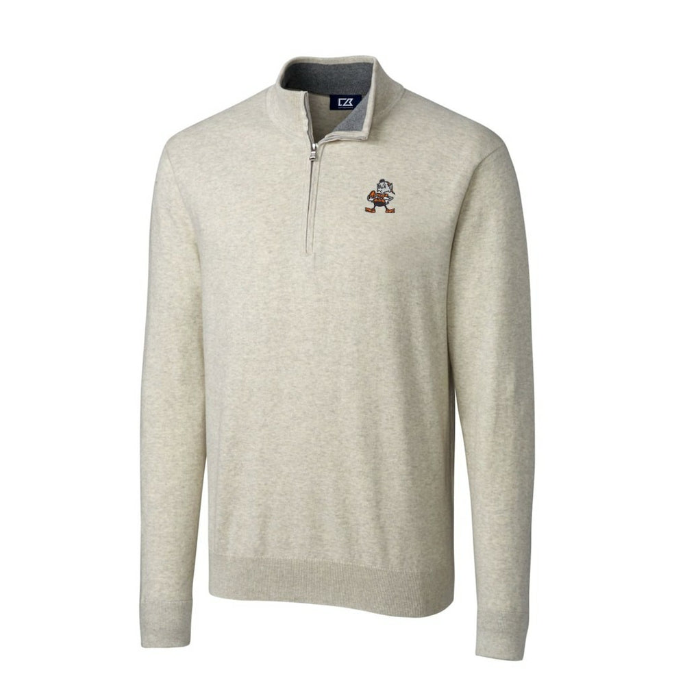 Cleveland Browns Cutter & Buck Throwback Logo Lakemont Tri-Blend Big & Tall Quarter-Zip Pullover Sweater - Oatmeal sale
