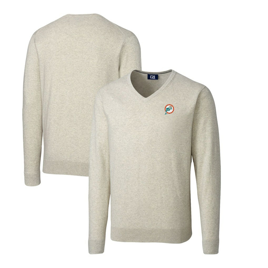 Miami Dolphins Cutter & Buck Throwback Logo Lakemont Tri-Blend Big & Tall V-Neck Pullover Sweater - Oatmeal on sale