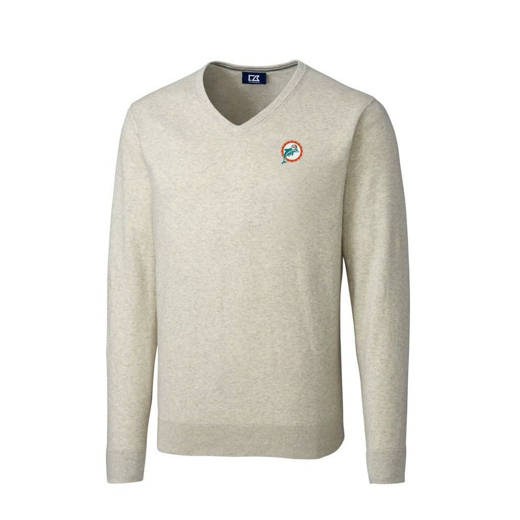Miami Dolphins Cutter & Buck Throwback Logo Lakemont Tri-Blend Big & Tall V-Neck Pullover Sweater - Oatmeal on sale