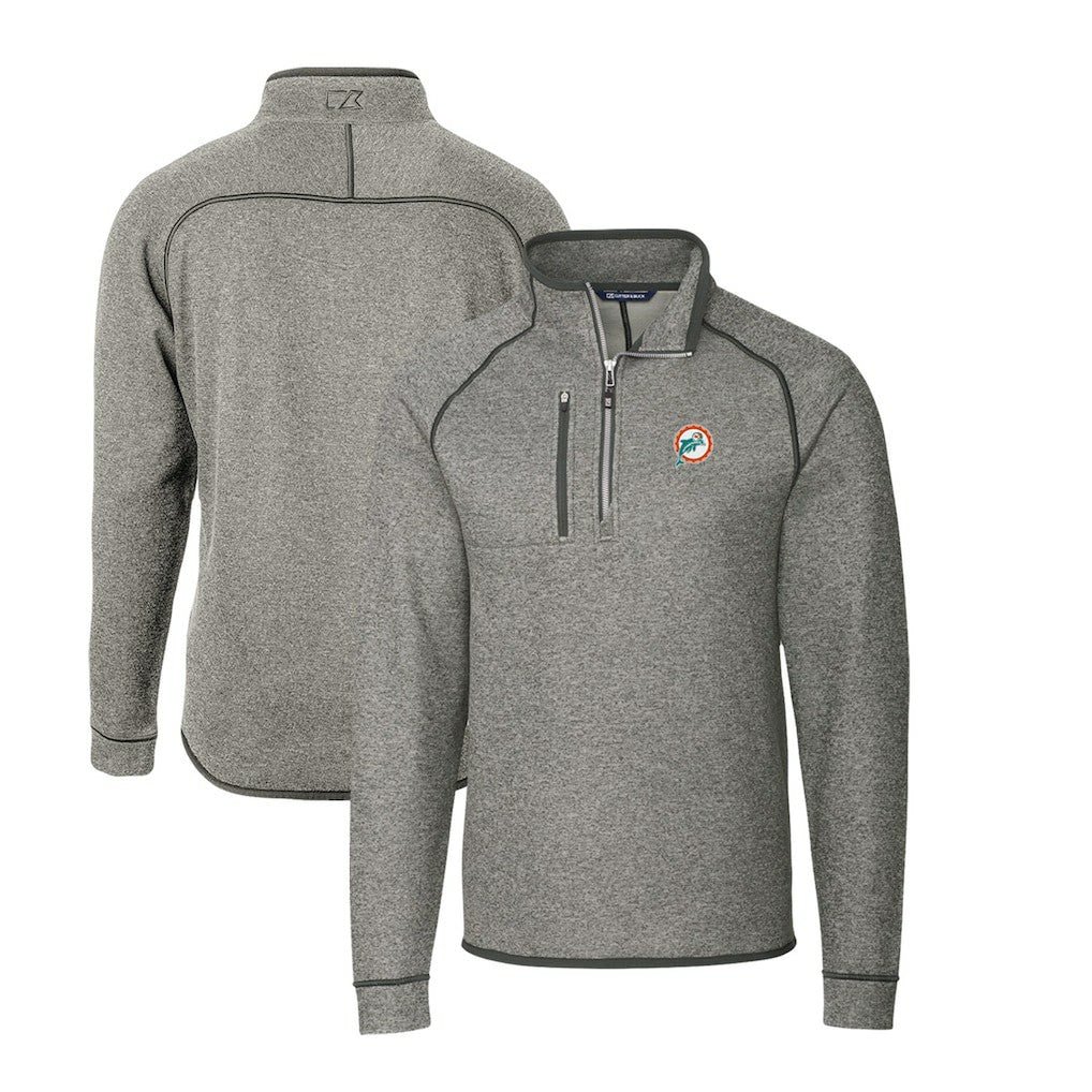 Miami Dolphins Cutter & Buck Mainsail Sweater-Knit Big & Tall Half-Zip Pullover Jacket - Heather Gray for sale