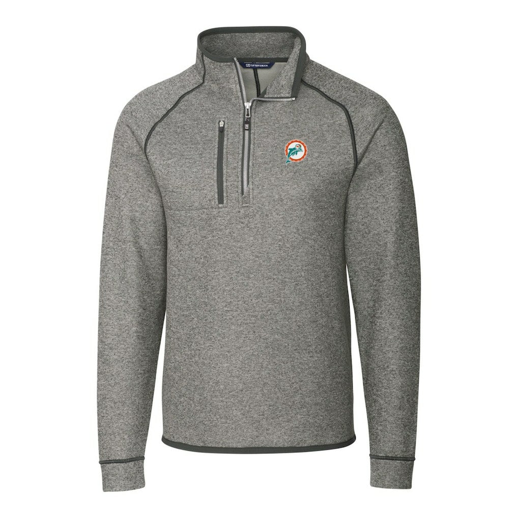Miami Dolphins Cutter & Buck Mainsail Sweater-Knit Big & Tall Half-Zip Pullover Jacket - Heather Gray for sale