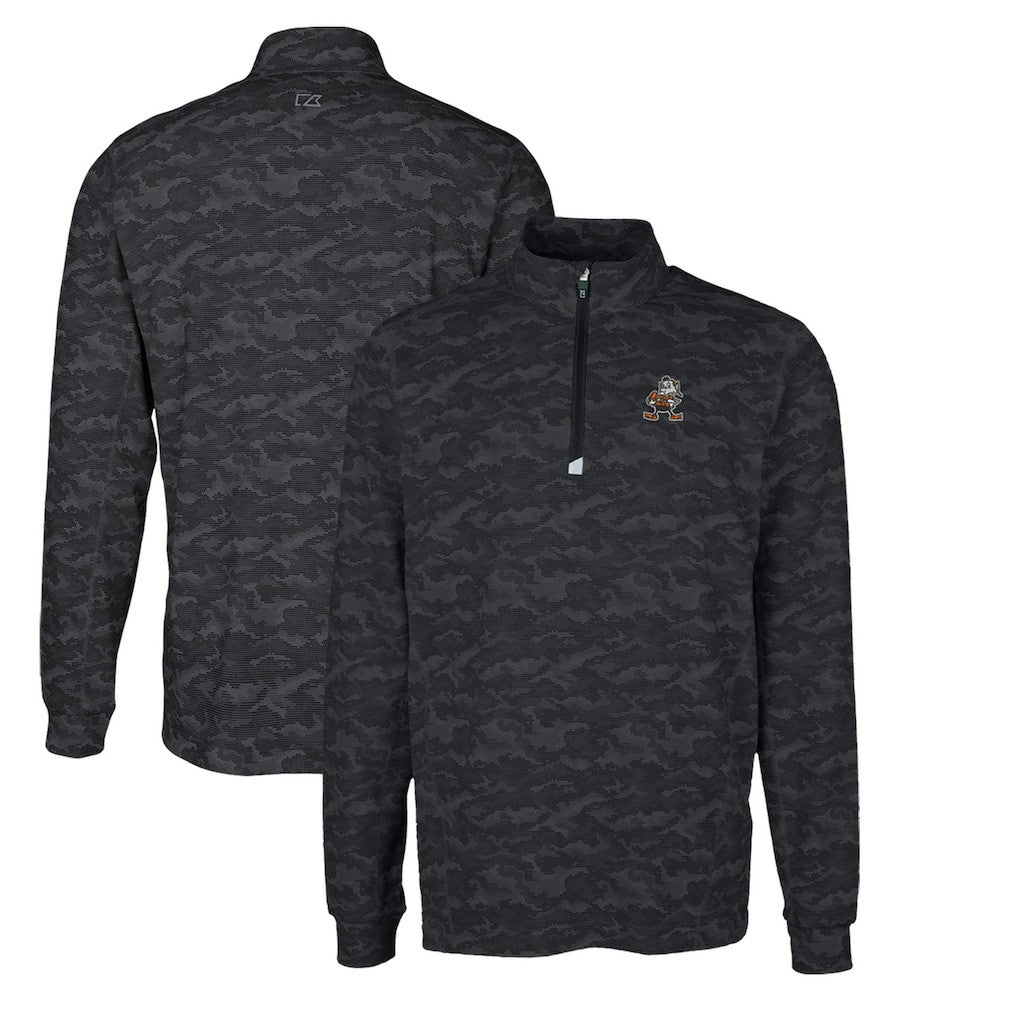 Cleveland Browns Cutter & Buck Throwback Logo Big & Tall Traverse Camo Print Stretch Quarter-Zip Pullover Top - Black discount