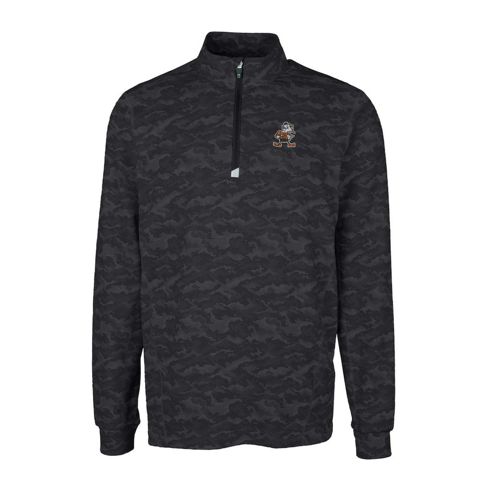 Cleveland Browns Cutter & Buck Throwback Logo Big & Tall Traverse Camo Print Stretch Quarter-Zip Pullover Top - Black discount