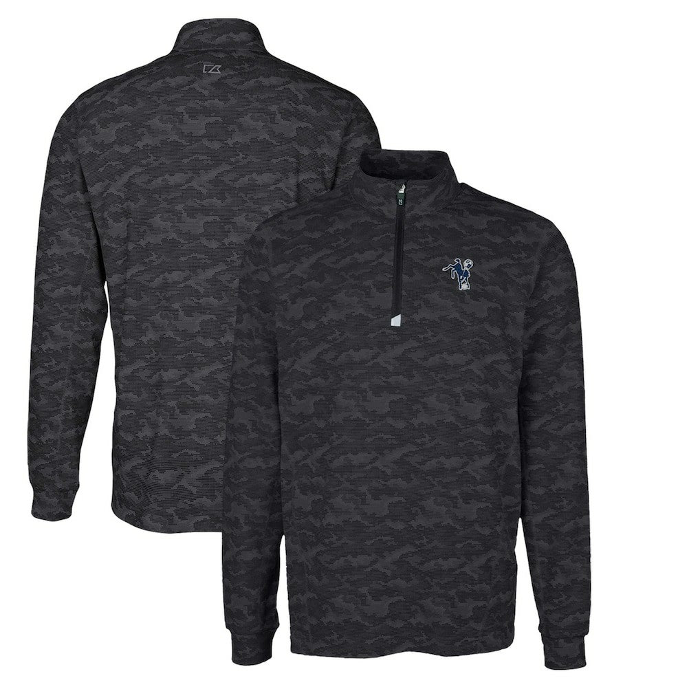 Indianapolis Colts Cutter & Buck Throwback Logo Big & Tall Traverse Camo Print Stretch Quarter-Zip Pullover Top - Black discount